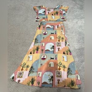 Triya Frida De Casa Cropped Shirt (M) and Long Wrap Skirt (L) Viscose Fabric